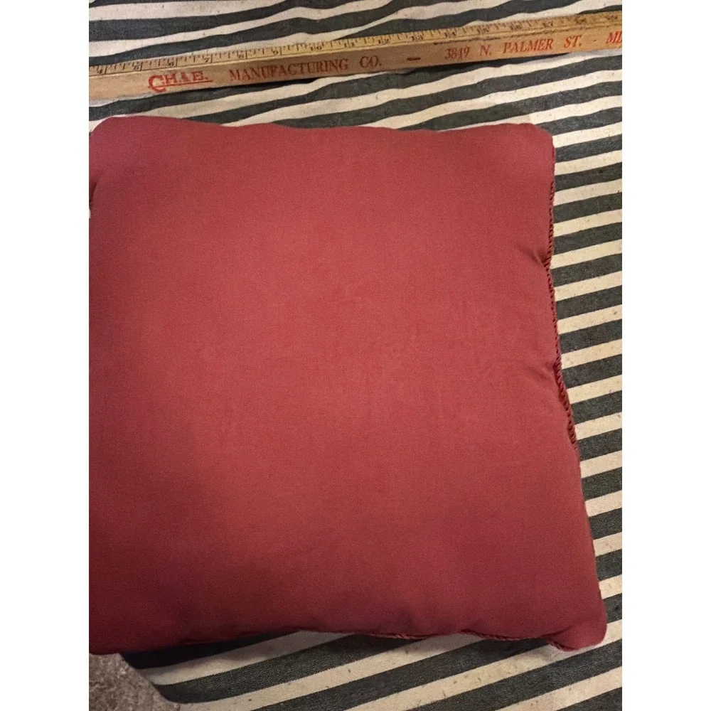 Vintage Woven Tapestry Teddy Bear Throw Pillow Burgundy Floral Cottagecore 12x12